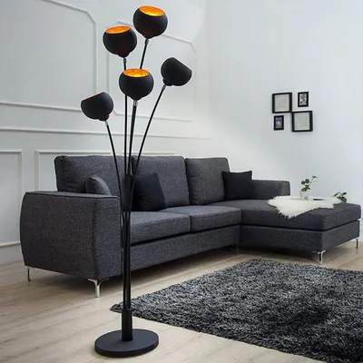 Produktbild von cagü: Industrie Design 5er Stehlampe SPOT Schwarz-Gold 170cm Höhe