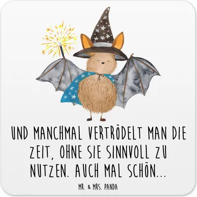Produktbild von Mr. & Mrs. Panda Untersetzer für Gläser Fledermaus Zauberer 15er Set - Weiß - Geschenk, Tischuntersetzer, Kunststoff, Coaster, Glas-Untersetzer, Fledermäuse, Reinsteigern