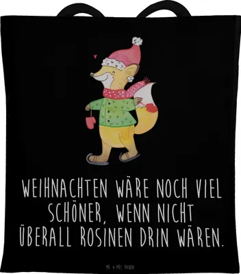 Produktbild von Mr. & Mrs. Panda Jutebeutel Fuchs  Schlittschuhe - Schwarz - Geschenk, Weihnachtszeit, Baumwolltasche, Weihnachtsbaum, Weihnachten, dokumententasche, Weihnachtsmann