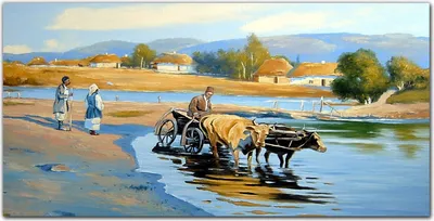 Produktbild von Coloray Bild aus Leinwand 140x70 Leinwand Dekoration - Fluss Dorf Hüttendorf
