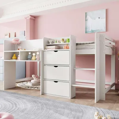 Produktbild von Gemütliches Kinderhausbett mit Stauraum, Unterhaltungsbereich und ohne Matratze, platzsparendes Design, perfekte Schlafhöhle, 90x200 cm