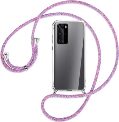 Produktbild von Handykette Backcover-Schutzhülle mit Band (Metall silberfarben) für Huawei P40 - lila/rosa/blau
