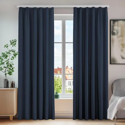 Obrázek produktu pro Záclony na ochranu proti chladu, zatemňovací, proti hluku, s volánkou, rozměry 220 x 140 cm, tmavě modrá, sada 2 kusů
