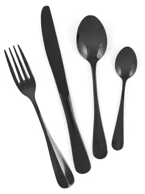 Produktbild von Omgoods – 24-teiliges Besteckset in Schwarz, spülmaschinengeeignet