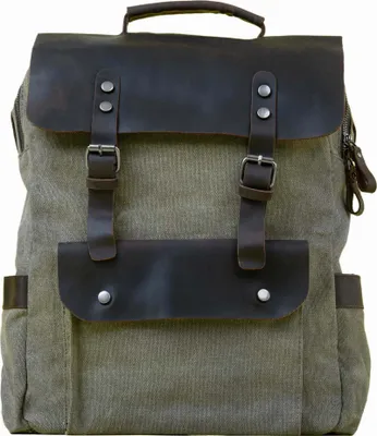 Produktbild von MORGNTAU Vintage-Rucksack "Kurier" / für Damen und Herren / elegante Lederklappe / viel Stauraum / stabiler Canvas-Stoff – Wald