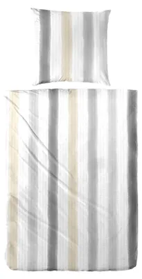 Produktbild von Bettwäsche Soft-Seersucker Streifen grau-beige 155 x 220 cm