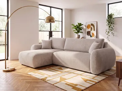 Produktbild von Ecksofa mit Schlaffunktion & Bettkasten COMFY, Beige Cordstoff
