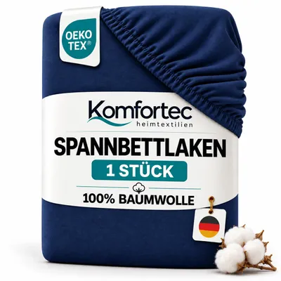 Produktbild von Komfortec Jersey Spannbettlaken 160x200 cm, 100% Baumwolle, Blau