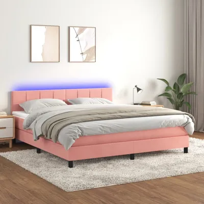 Produktbild von Boxspringbett mit Matratze & LED Rosa 180x200 cm Samt