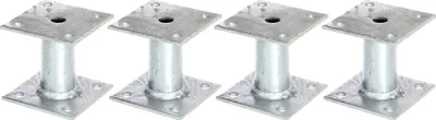 Zdjęcie produktu dla Alberts 4 x podstawa słupka, płyta 100x100 mm, rura Ø 42 mm, ocynkowana ogniowo, do przykręcenia