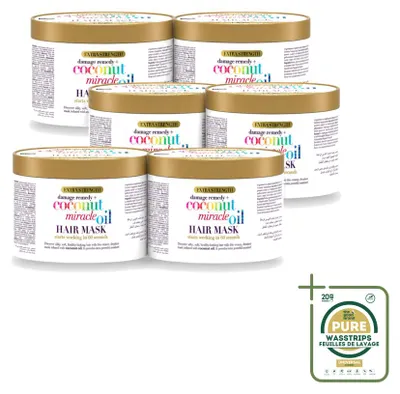 Image de 6 masques capillaires OGX à l'huile de coco, pour cheveux abîmés, 300 ml, lot de 6