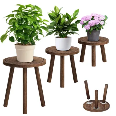 Produktbild von Pflanzentisch-Set, 3er-Set – Holz – Pflanzentisch – Blumenständer – Dekorativer Beistelltisch – Pflanzenhocker – Hochwertige Verarbeitung – Blumentopf