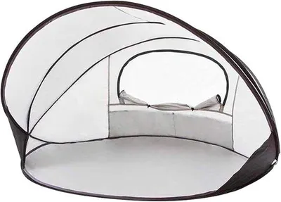 Produktbild von Strandzelt XXL, Pop-up-Modell, Muschelform, UV-Schutz – Baby-Strandzelt, Sandmuschel-Design – Sonnenschutz für den Strand – 130 x 130 x 150 cm (silber) – Strandzelt