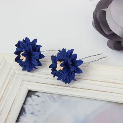 Produktbild von 2 Große Blumen Haarnadel Braut Kommunion Hochzeit Hairpin Blau