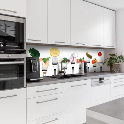 Produktbild von Dedeco Küchenrückwand Motiv: Obst & Gemüse V7, 5mm Hartschaum Kunststoffplatte PVC als Spritzschutz Küchenwand Wandschutz wasserfest, inkl. UV-Lack matt, alle Untergründe, 220 x 60 cm