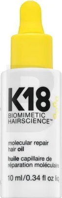 A product shot of a small bottle of K18 Molecular Repair Hair Oil.