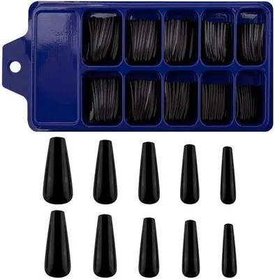 Produktbild von Falsche Nagelset - Zartes Metall - Schwarz - 100 Stück - Vollständige Abdeckung - Für Nagelstudios
