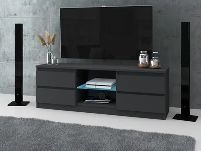 Zdjęcie produktu dla AZ team ® Szafka RTV 138 cm Stolik pod TV Komoda stojąca ANTRACYT 4 szuflady