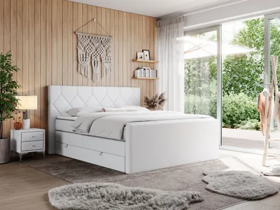 Produktbild von Boxspringbett mit Doppelmatratzen, zwei Bettkästen, Topper, fur Schlafzimmer - KING EIGAR - 140x200cm - Weiß - H4