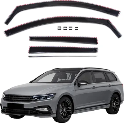 Produktbild von J&J AUTOMOTIVE | GP Windabweiser Für Volkswagen Passat B8 Kombi 2014-2023 4-tlg, GP Regenabweiser, Schwarz, Getönt, Aerodynamisch, Einfache Montage, Befeistigung mit Clips