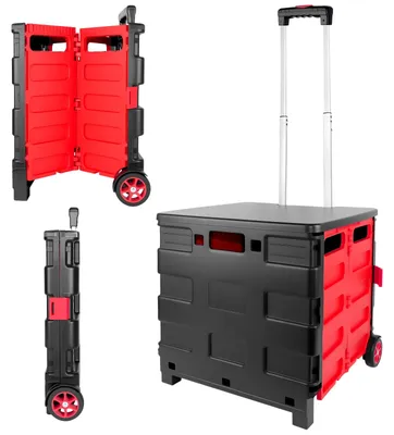 Image de Chariot de courses 35 litres - Chariot pliable avec roulettes - Avec couvercle - Chariot portatif - Pour les courses alimentaires - Idéal pour le camping et la maison