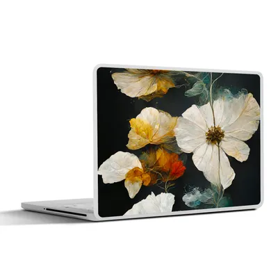 Produktbild von MuchoWow® Laptop Aufkleber Sticker Cover Blumen - Pflanzen - Schwarz - Weiß 30x21 cm - Sticker für Laptop - Selbstklebend