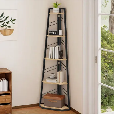 Produktbild von YITAHOME Eckregal 5 Ebenen, Eck-Bücherregal, 160cm Standregal Lagerregal, Beige+Schwarz