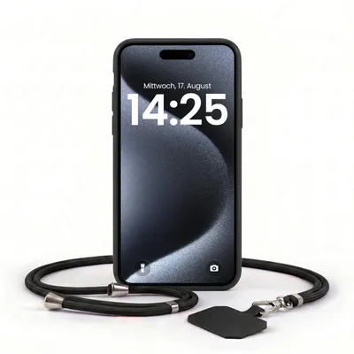 Produktbild von Handyhülle für Apple iPhone 15 Pro Max mit Handykette Band Kordel Hülle Case Schutzhülle Schwarz