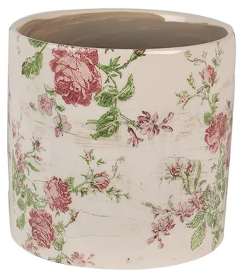 Productafbeelding van Clayre & Eef bloempot, diameter 14 cm, hoogte 13 cm, beige, roze, keramiek, voor bloemen