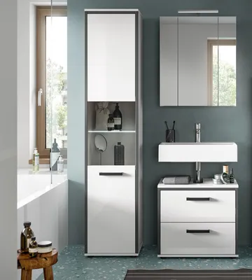 Produktbild von Badezimmer-Set >Kojak< in Weiß Hochglanz - 115x188x37cm (BxHxT)