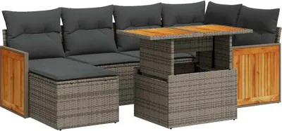 Zdjęcie produktu dla vidaXL 7-częściowa sofa ogrodowa z poduszkami szary rattan akacja