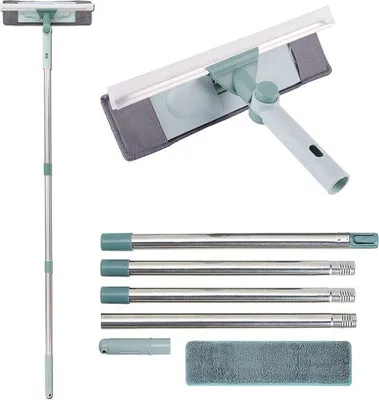 Produktbild von Famanu 2-in-1 Fensterreiniger mit Teleskopstiel von 57 bis 165 cm - Effektive und streifenfreie Reinigung