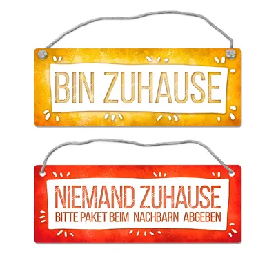 Produktbild von Bitte Paket beim Nachbarn abgeben - Bin Zuhause Wendeschild mit Kordel Schild