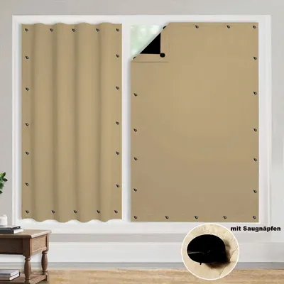 Produktbild von Verdunklungsstoff ohne Bohren mit 20 Saugnäpfen Abnehmbar, 130x200cm Fensterfolie Sonnenschutz, Verdunklungsfolie für Fenster Dachfenster,Beige