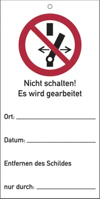 Produktbild von Dreifke® Wartungsanhänger, Nicht schalten! Es wird gearbeitet | PVC | 75x150 ...