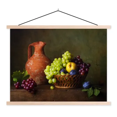 Produktbild von MuchoWow® Textilposter Rustikal - Obst - Korb - Stilleben 40x30 cm mit holzfarbenen Rahmen - Bilder