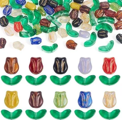 Zdjęcie produktu dla Szklane naszyjniki – płatki kwiatów – tworzenie biżuterii – przezroczyste szkło – 100 sztuk – mieszanka kolorów
