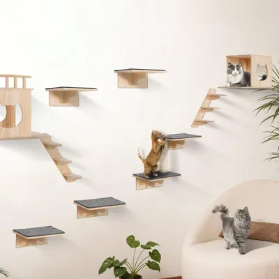 Immagine prodotto di Scaffali a muro per gatti con alberi, trampolini, nidi e amaca, set di 9 pezzi