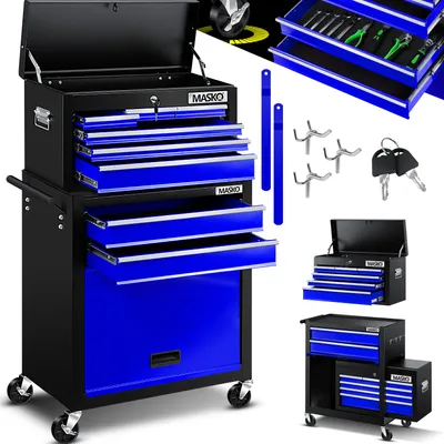 Produktbild von MASKO® Werkstattwagen inkl. Koffer - 9 Fächer Abschließbar Massives Metall, Werkzeug-Wagen ohne Werkzeug, Rollwagen zur Werkzeugaufbewahrung mit Schloss