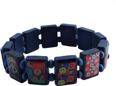 Produktbild von Holzarmband - Flower Power - blau