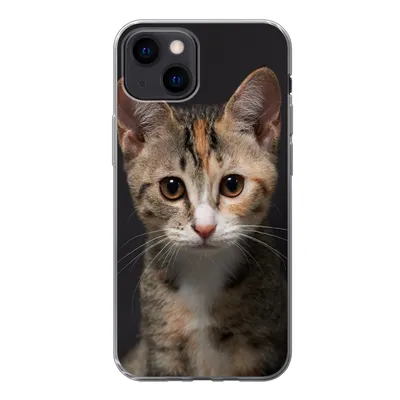 Produktbild von MuchoWow® Handyhülle Schutzhülle Hülle für iPhone 13 mini Katze - Schwarz - Porträt Silikon Softcase Handy Hülle - Softcase