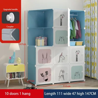 Image de Armoire modulaire pour enfants - Armoire en plastique avec 10 compartiments - Autoportante - Structure en métal - Pour ranger vêtements et jouets - Bleu - Modèle 10-1