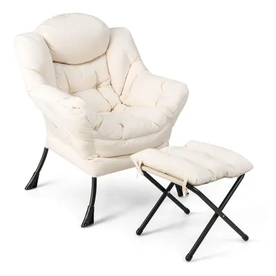 Produktbild von COSTWAY Sessel mit Hocker, Relaxsessel mit Armlehnen, Seitentasche & Fußstütze, Loungesessel, Fernsehsessel, Ohrensessel Beige
