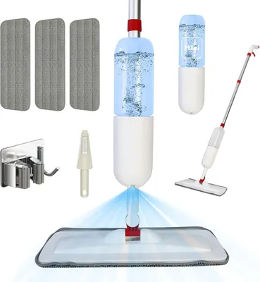 Zdjęcie produktu dla Mop ze sprayem, ze zbiornikiem 650 ml, 3 nakładki z mikrofibry, biały, do podłogi