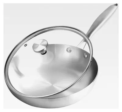 Produktbild von Edelstahlpfanne unbeschichtet (Ø 26 cm oder Ø 28 cm), ofenfest bis 260 Grad, geeignet für Induktion, mit Glasdeckel