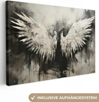 Produktbild von Wanddeko 120x80 cm - Flügel - Engel - Schwarz - Weiß - Abstrakt, Deko, Deko Wohnzimmer, Bilder, Wanddeko