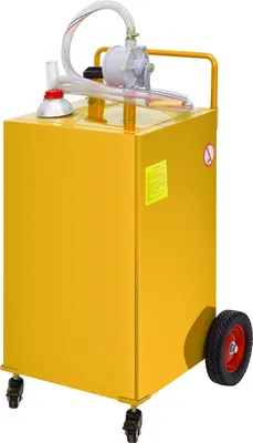 Image de SucceBuy Fuel Caddy, 35 gallons, réservoir de gaz portable sur 4 roues, pompe de transfert manuelle, pour voitures, tondeuses à gazon, véhicules tout-terrain, bateaux et plus, bidon de diesel/essence, jaune