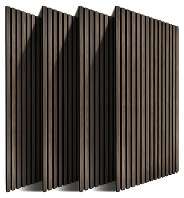 Obrázek produktu pro Akustické panely Relaxdays, sada 4 ks, 120 x 60 cm, zvuková izolace a obklad stěn, dubová dýha, nástěnné panely, tmavě hnědá