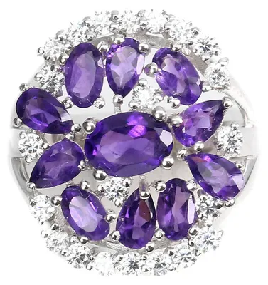 Produktbild von Ring aus 925er Silber mit natürlichen Amethysten und Zirkonia, Größe 15