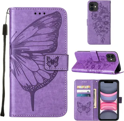 Image de coque iPhone 11, Coque en cuir avec fentes pour cartes et support pour iPhone 11 Violet